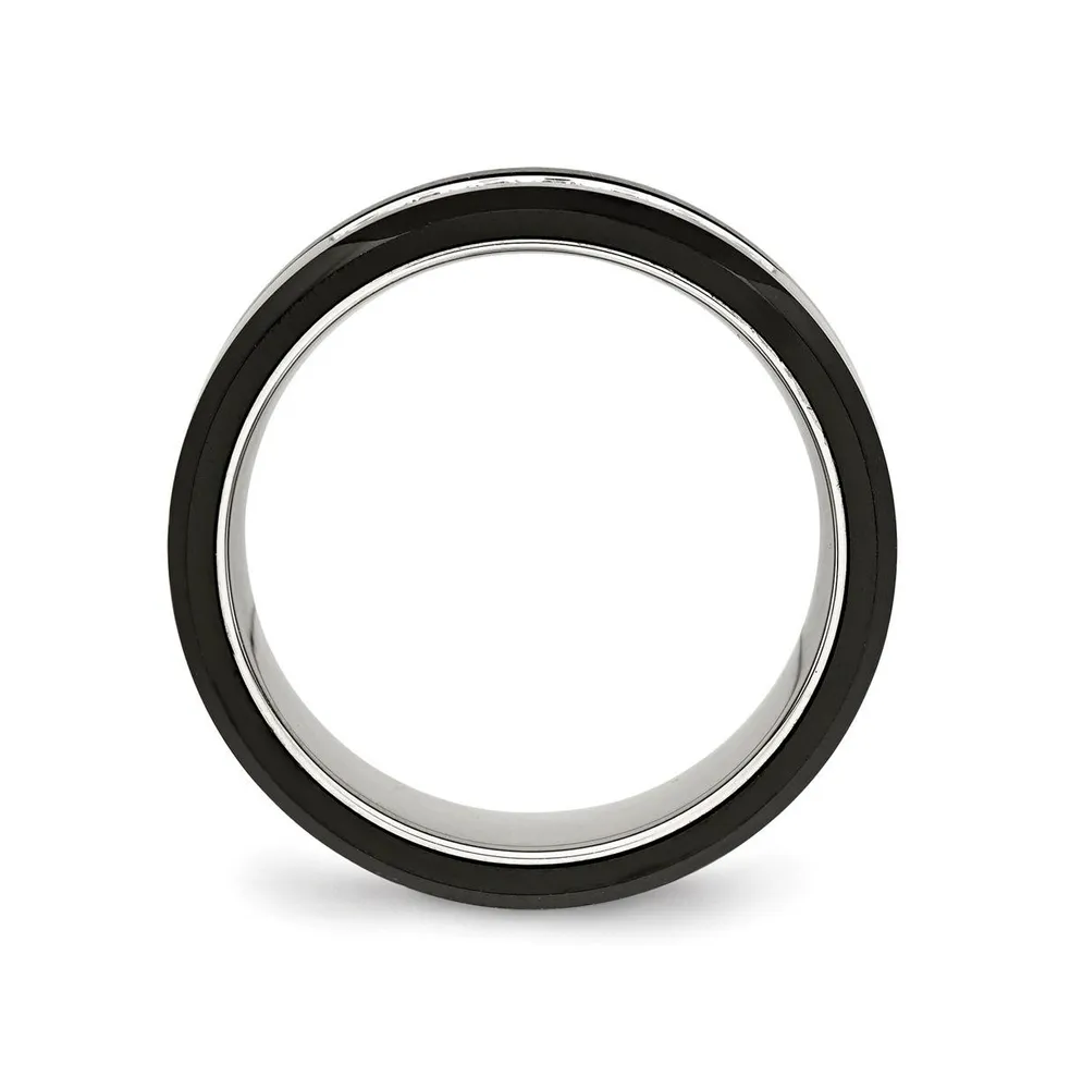 Chisel Stainless Steel Polished Black Ceramic Cz Beveled Edge Ring