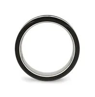 Chisel Stainless Steel Polished Black Ceramic Cz Beveled Edge Ring