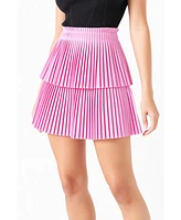 Women's Shiny Pu Pleated Mini Skirt