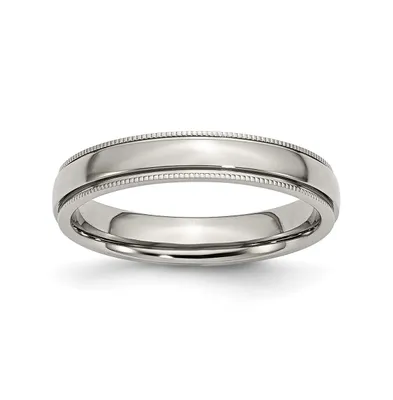 Chisel Stainless Steel Polished 4mm Grooved and Beaded Band Ring