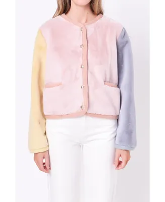 Women's Color block Faux Fur Jacket