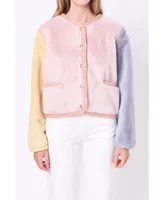 Women's Color block Faux Fur Jacket