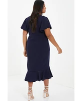 Quiz Women's V-Neck Frill Hem Midi Dress