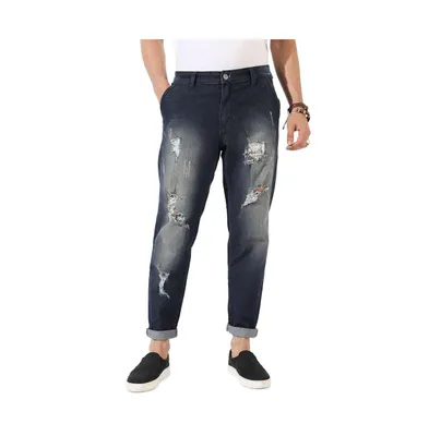 Campus Sutra Men's Ripped Dark-Wash Denim Jeans
