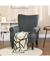 Homcom Fabric Accent Chair, Modern Armchair with Wood Legs, Dark Gray