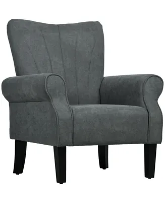 Homcom Fabric Accent Chair, Modern Armchair with Wood Legs, Dark Gray