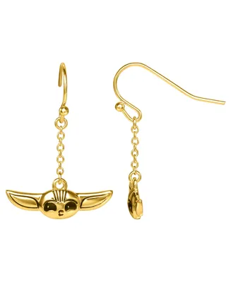 Disney Star Wars The Mandalorian Grogu Gold Plated Dangle Earrings, Officially Licensed