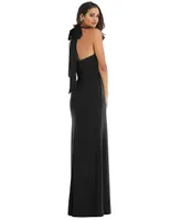 Womens High-Neck Open-Back Maxi Dress with Scarf Tie