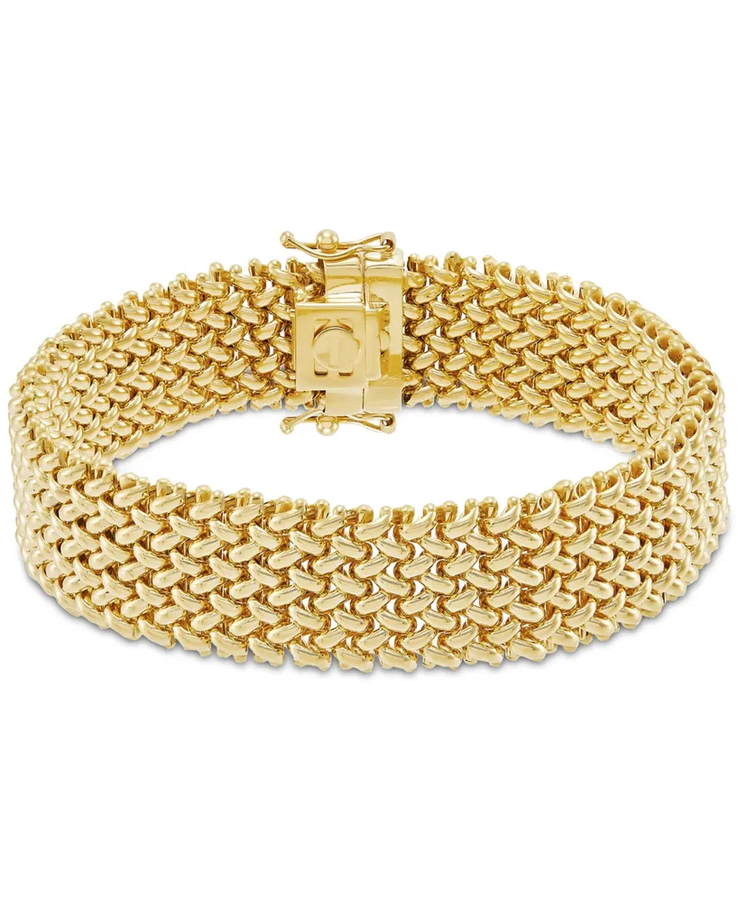 Polished Wide Woven Mesh Link Chain Bracelet in 18k Gold