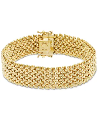 Polished Wide Woven Mesh Link Chain Bracelet in 18k Gold