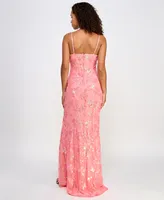 Emerald Sundae Juniors' Floral-Sequined Gown