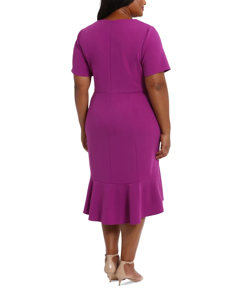 London Times Plus Scuba-Crepe Short-Sleeve Fit & Flare Dress