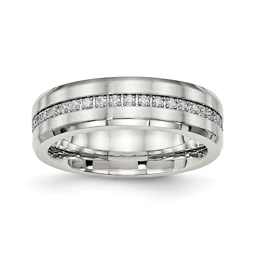 Chisel Stainless Steel Brushed and Polished Cz 6.5mm Band Ring