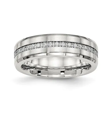 Chisel Stainless Steel Brushed and Polished Cz 6.5mm Band Ring