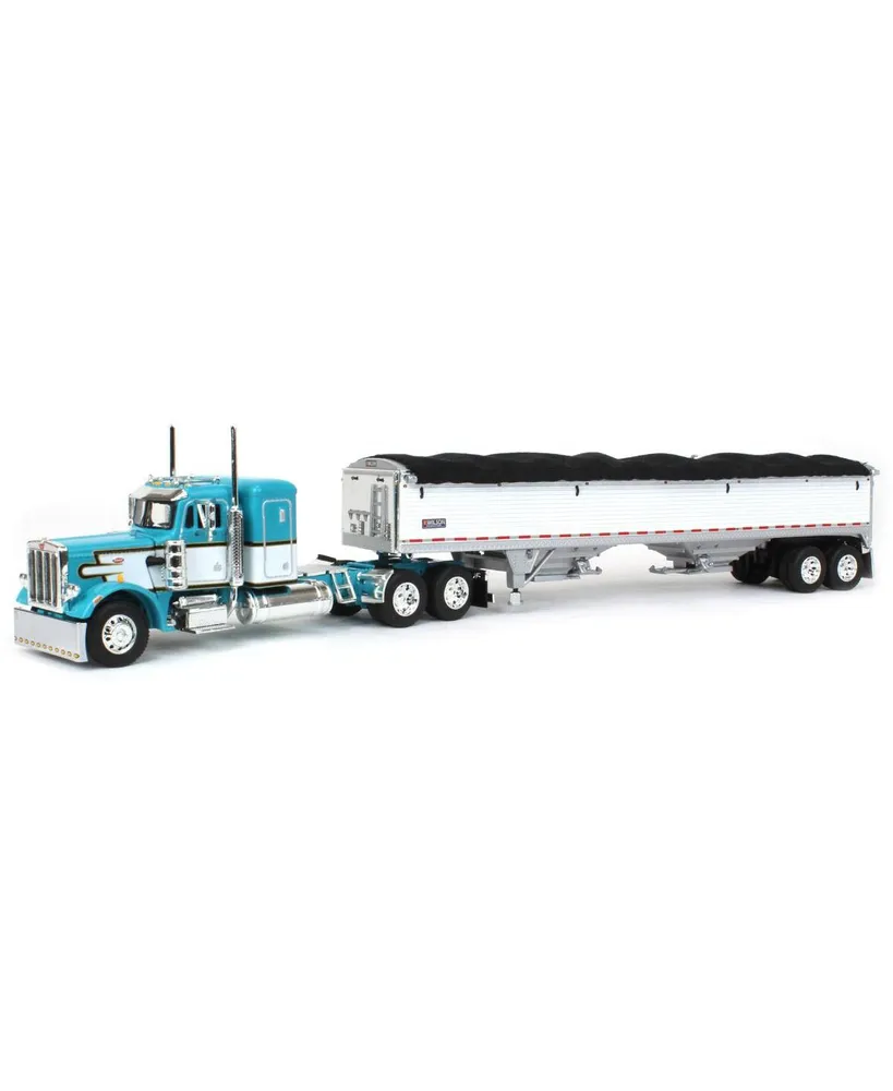 First Gear Dcp 1/64 Teal & White Peterbilt 36in Flattop Sleeper w/ Wilson Commander Grain Trailer