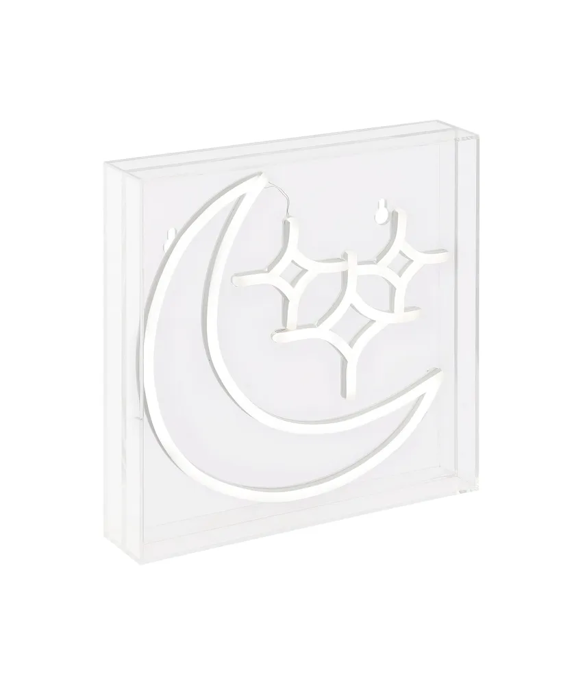 Starry Crescent Square Contemporary Glam Acrylic Box Usb Operated Led Neon Light