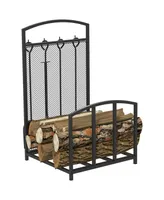 Homcom Indoor Outdoor Firewood Rack with Tools, Black