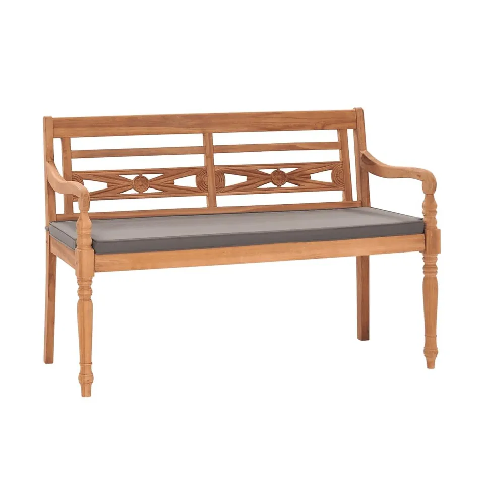 Batavia Bench with Dark Gray Cushion 47.2" Solid Teak Wood