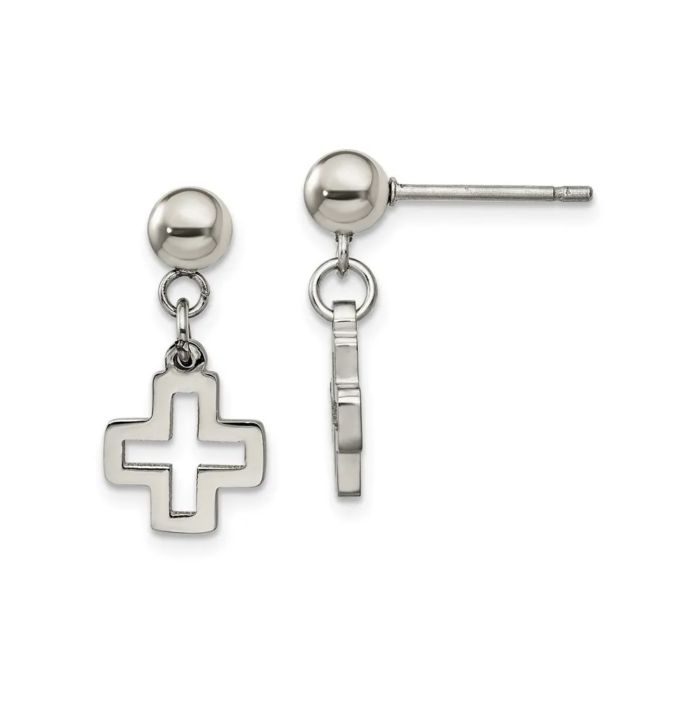 Chisel Stainless Steel Polished Cross Dangle Earrings