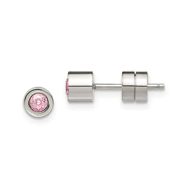 Chisel Stainless Steel Polished Pink Cz Stud Earrings