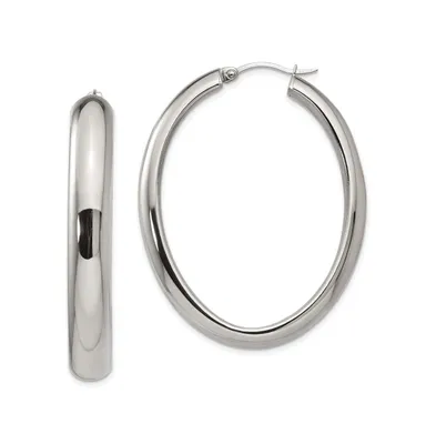 Chisel Stainless Steel Polished Hollow Oval Hoop Earrings