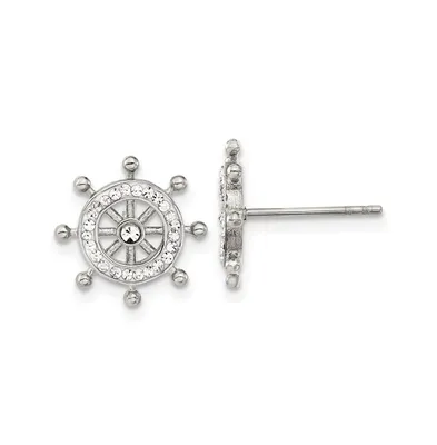 Chisel Stainless Steel Polished Preciosa Crystal Ship Wheel Earrings