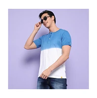 Campus Sutra Men's Blue & White Ombre Henley T-Shirt