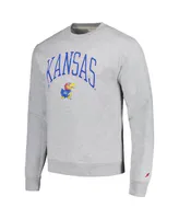 Men's League Collegiate Wear Heather Gray Distressed Kansas Jayhawks Tall Arch Essential Pullover Sweatshirt