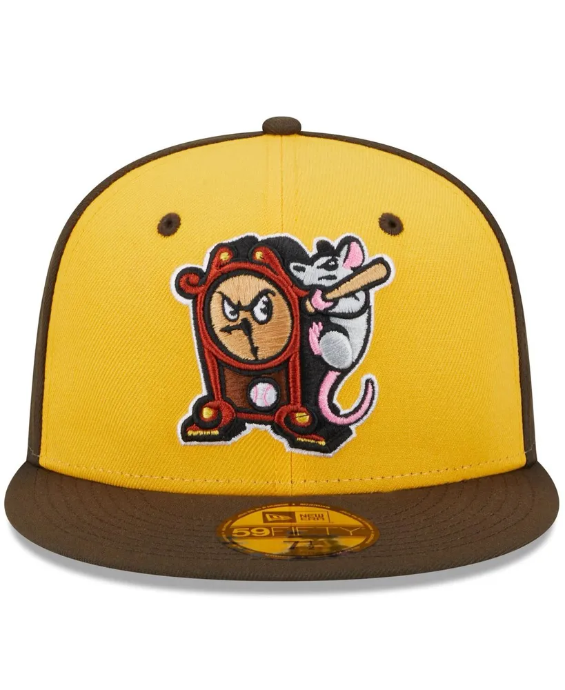 Men's New Era Yellow Hickory Crawdads Theme Nights Hickory Dickory Docks 59FIFTY Fitted Hat