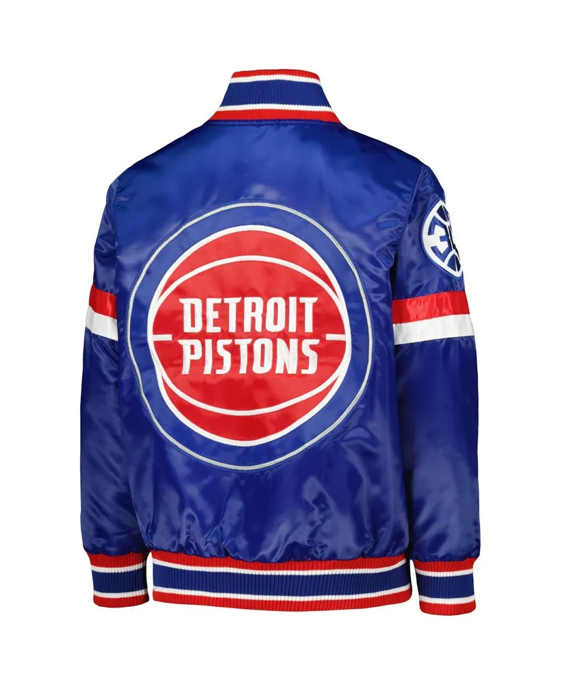 Big Boys Starter Blue Detroit Pistons Home Game Varsity Satin Full-Snap Jacket