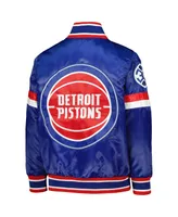 Big Boys Starter Blue Detroit Pistons Home Game Varsity Satin Full-Snap Jacket