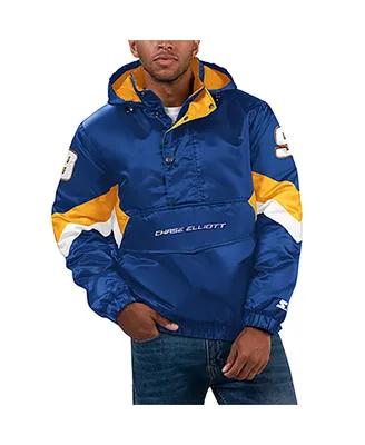 Men's Starter Royal Chase Elliott Home Team Satin Half-Zip Hoodie Jacket