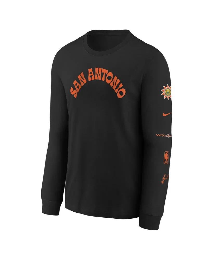 Big Boys Nike Black Distressed San Antonio Spurs 2023/24 City Edition Max90 Long Sleeve T-shirt