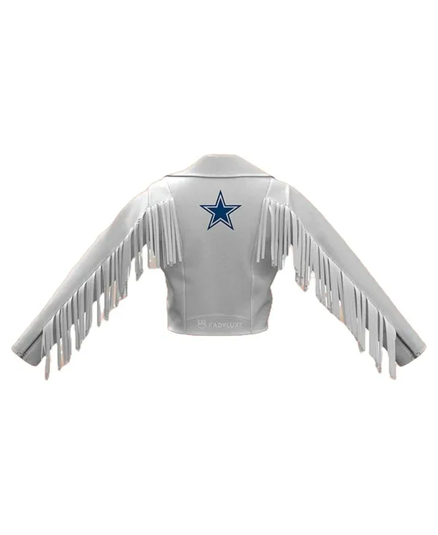 Kadyluxe Women's White Dallas Cowboys Fringe Leather Full-Zip Jacket