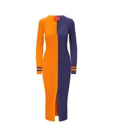 Women's Staud Orange, Navy Denver Broncos Shoko Knit Button-Up Sweater Dress