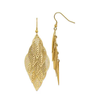 Chisel Stainless Steel Textured Yellow plated Leaves Dangle Earrings