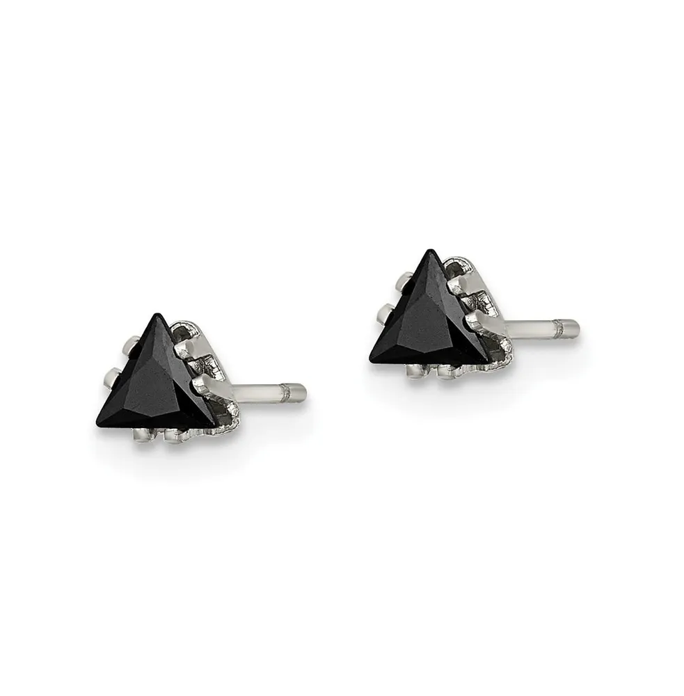 Chisel Stainless Steel Polished Triangle Cz Stud Earrings
