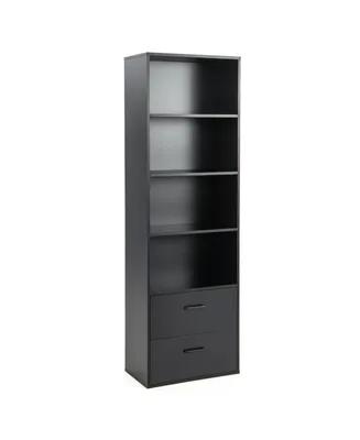 6-Tier Tall Freestanding Bookshelf with 4 Open Shelves and 2 Drawers