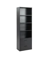 6-Tier Tall Freestanding Bookshelf with 4 Open Shelves and 2 Drawers