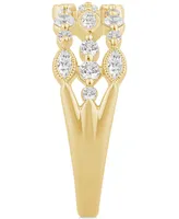 Diamond Marquise & Round Triple Row Ring (3/4 ct. t.w.) in 14k Gold