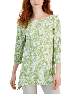 Jm Collection Women's Printed 3/4-Sleeve Swing Top, Created for Macy's