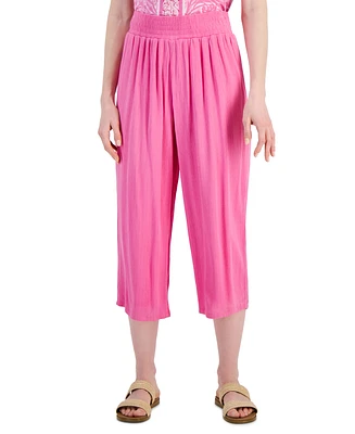 Jm Collection Women's Metallic Gauze Pull-On Capri Pants, Created for Macy's