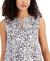 Kasper Women's Abstract-Print Sleeveless Keyhole Blouse