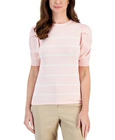 Anne Klein Women's Striped Puff-Sleeve Sweater