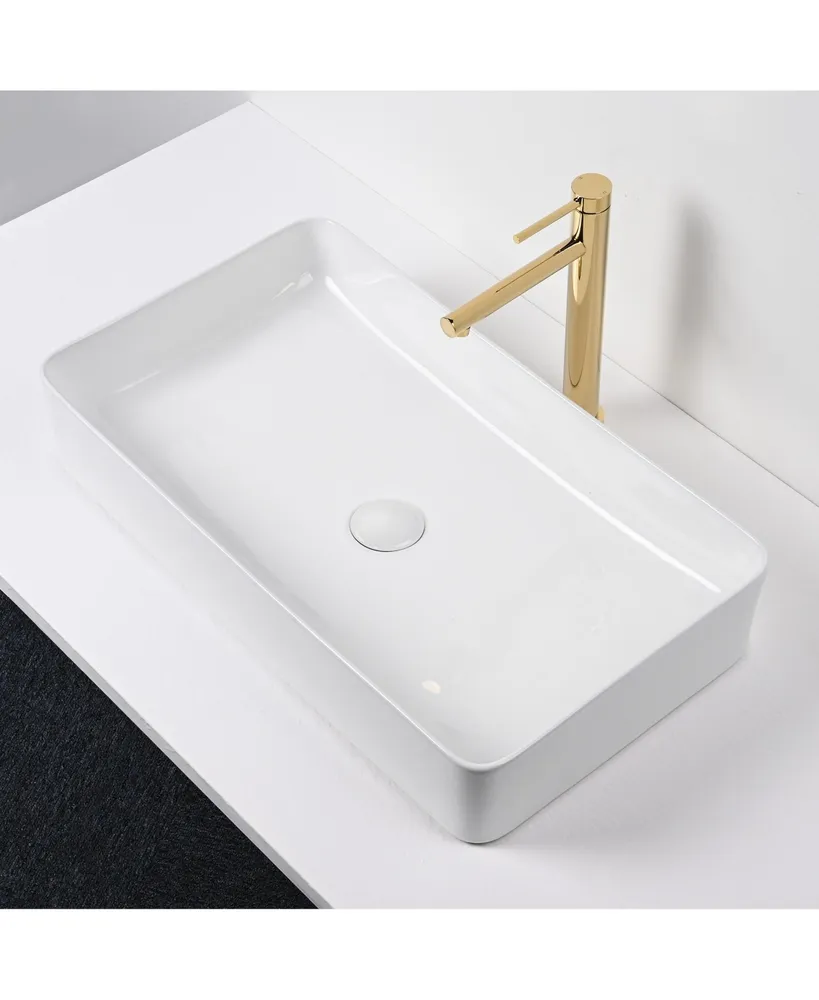 Aquaterior Rectangle Ceramic Vessel Sink Kit Bathroom Single Handle Faucet Drain