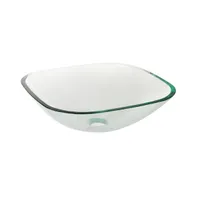 Square Tempered Glass Vessel Sink Basin with Chrome Mounting Ring and 1 5/8" Drain Set