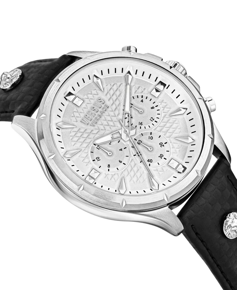 Versus Versace Men's Chrono Lion Modern Multifunction Black Leather Watch 45mm