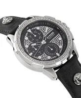 Versus Versace Men's 6E Arrondissement Multifunction Black Leather Watch 46mm