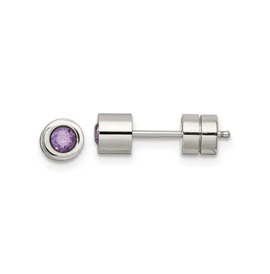 Chisel Stainless Steel Polished Purple Cz February Earrings