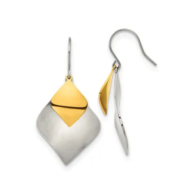 Chisel Stainless Steel Brushed Polished Yellow plated Dangle Earrings